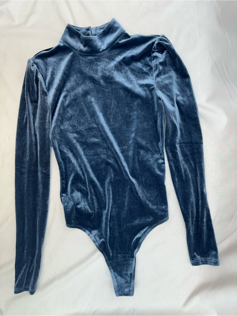 Lovers + Friends Velvet Mock Neck Long Sleeve Bodysuit in Deep Blue XS